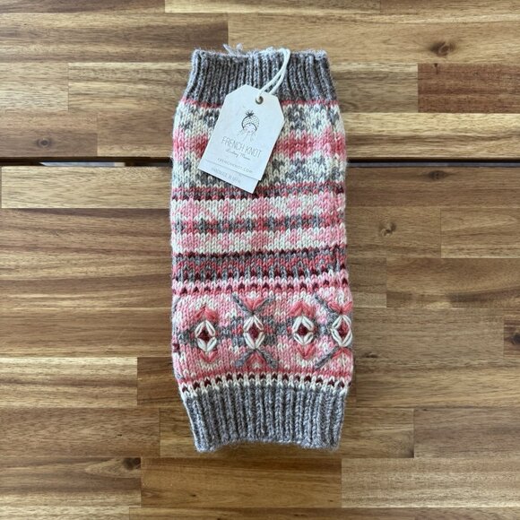 French Knot Fair Isle Leg Warmers 100% Wool Pink Gray Femenine Cottage Boho NWT